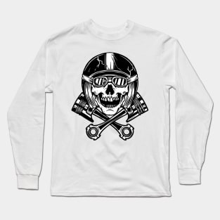 Abstract Skull Racer Helmet Crossed Pistons Long Sleeve T-Shirt